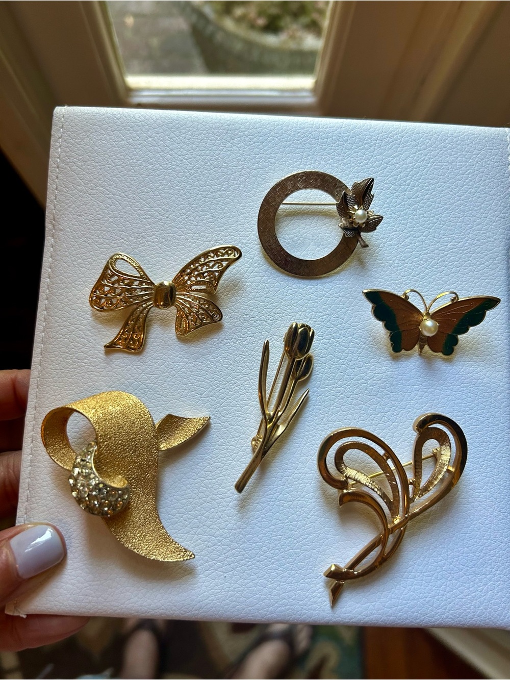 Lot of 6 Gold Tone Women's Brooch Set - Elegant Floral & Butterfly Pins